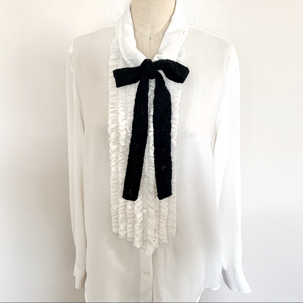 Trina Turk Ivory Ruffle Button Down Blouse - Picture 3 of 11